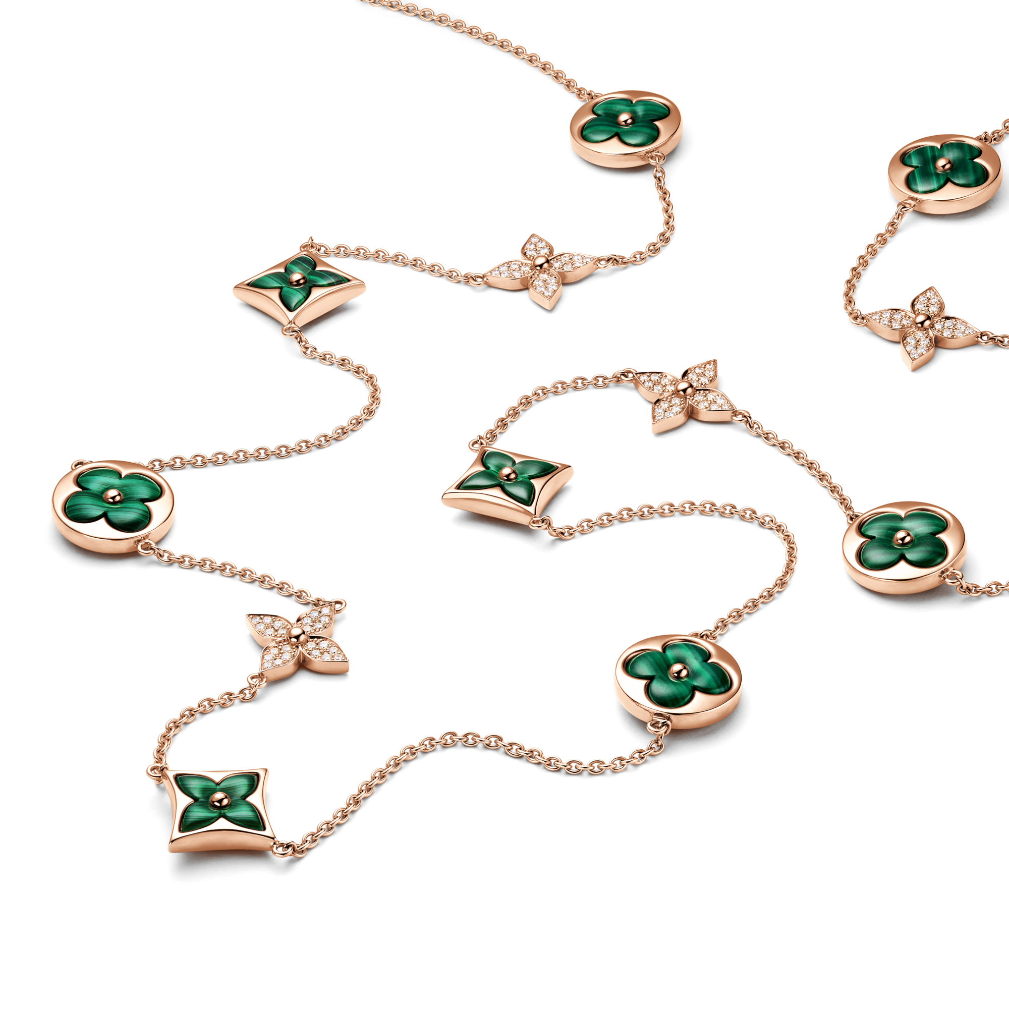 Color Blossom 13 Motifs 玫瑰K金配孔雀石及鑽石項鍊- 精品按類別瀏覽